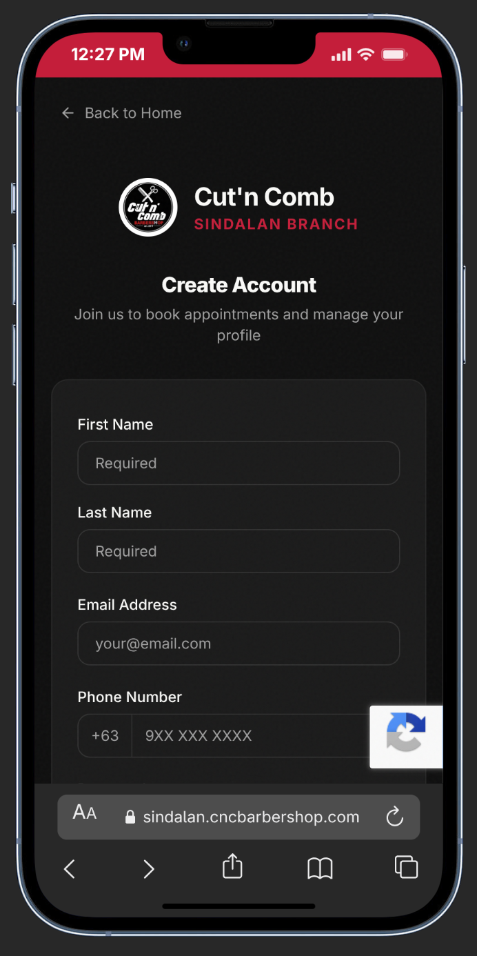 Create Account Screen